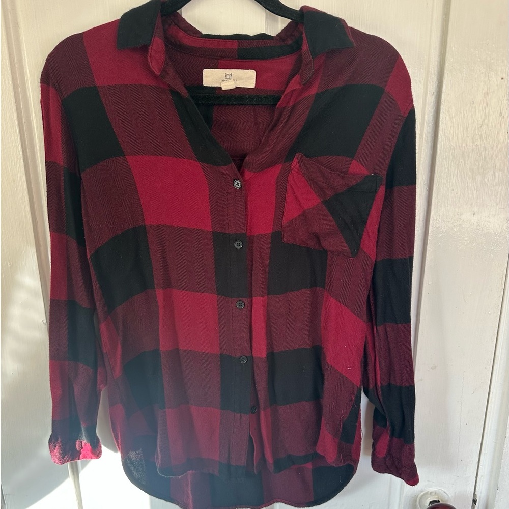 Maroon and Black Plaid Button-Up Shirt